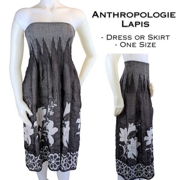 Anthropologie Lapis Convertible Smocked Tube Dress or Skirt OS Boho Floral Midi - Picture 1 of 9